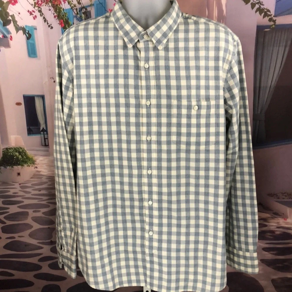 J. Crew Light Blue Gingham Plaid Button Down
